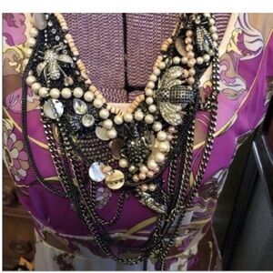 Ornate Massive Rhinestone Bee Dangle Chain Vintage Express necklace Stunning